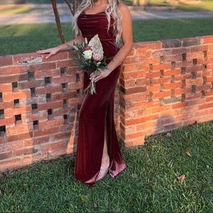 Revelry Skye velvet terracotta bridesmaid dress